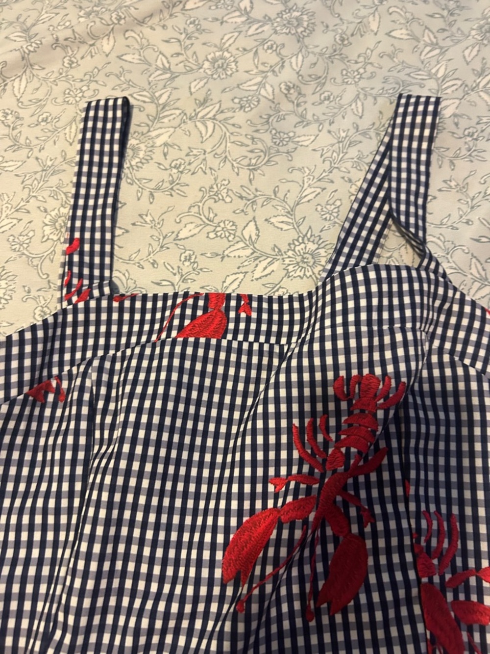 Navy Gingham Dress with Red  Lobsters - Picture 2 of 7